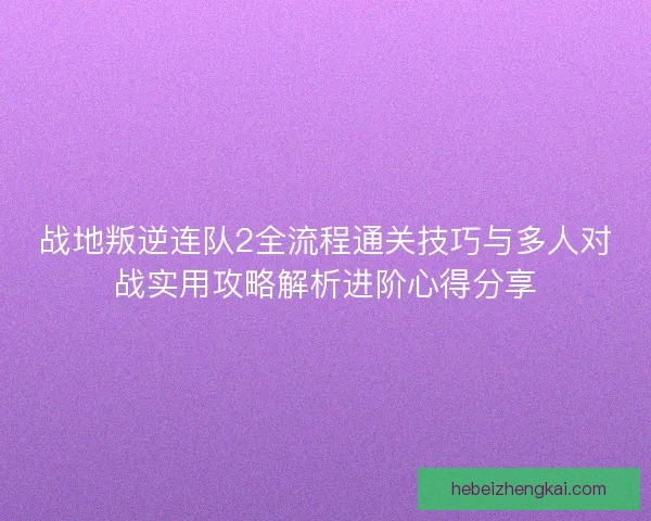 战地叛逆连队2全流程通关技巧与多人对战实用攻略解析进阶心得分享